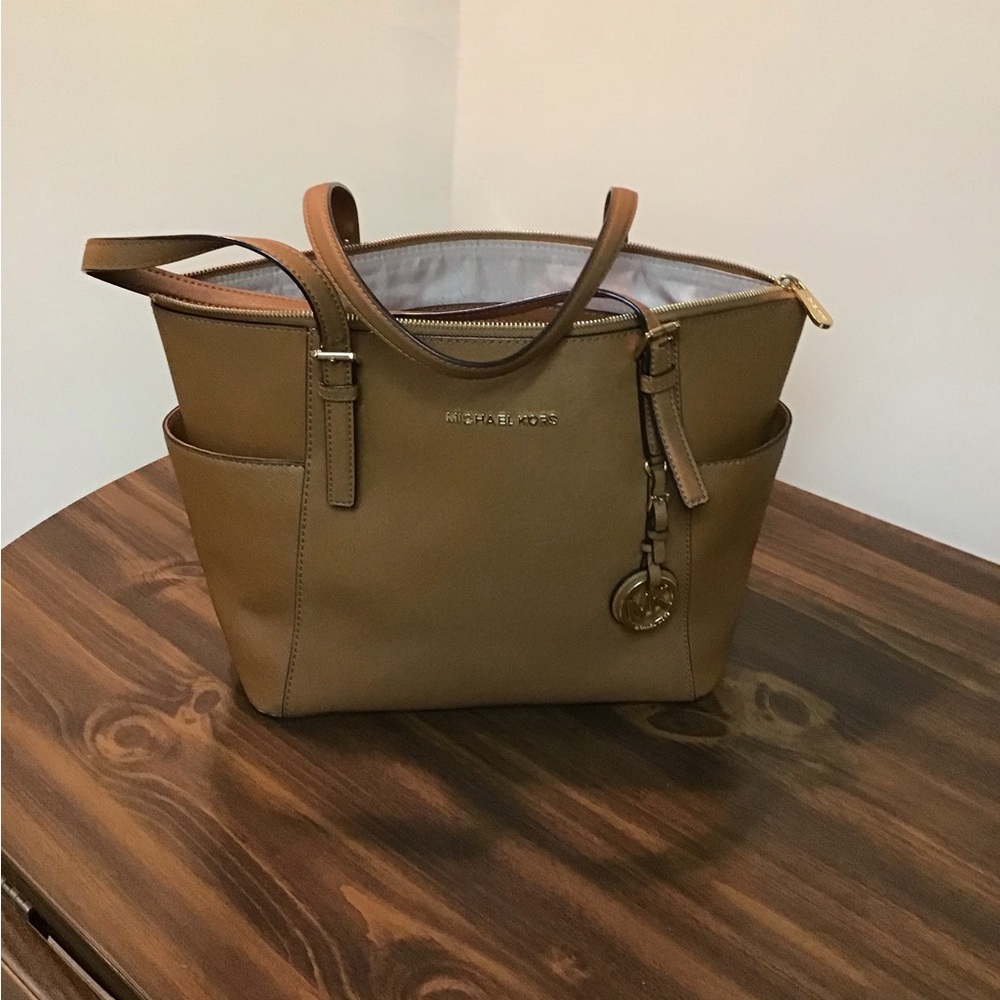 Michael Kors Tan Saffiano Leather Tote with Gold Hardware